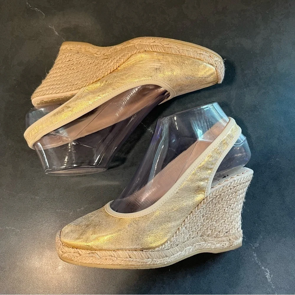 RAS sz 36 US 6 gold metallic leather espadrille wedges